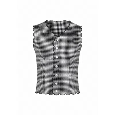 Montce Women's Black & White Micro Gingham Scalloped Vest In Blue