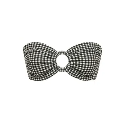 Montce Women's Black & White Micro Gingham Tori Ties Bandeau Bikini Top In Black/white