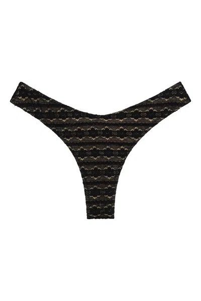 Montce Women's Black Daisy Lace Lulu Zig-zag Stitch Bikini Bottom
