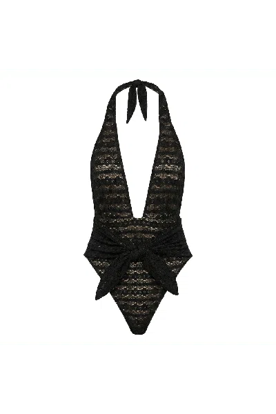 Montce Women's Black Daisy Lace Tropez Tie-up One-piece