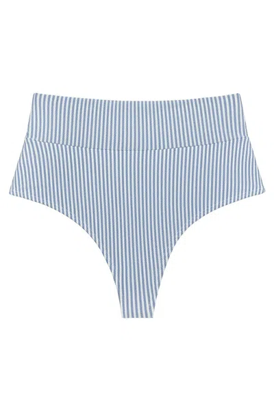 Montce Women's Blue / White Classic Blue Stripe Added Coverage High Rise Bikini Bottom