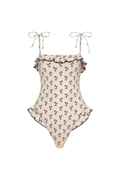 Montce Women's Cynthia Floral Jacelyn Ruffle One-piece In Neutral