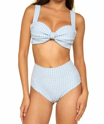 Montce Women's Full Coverage High Rise Bikini Bottom In Peri Micro Gingham In Blue