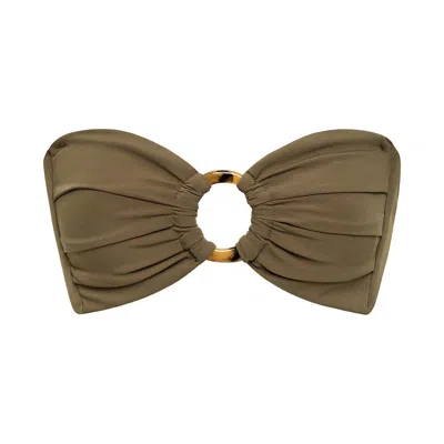 Montce Women's Green Khaki Tori Ties Bandeau Bikini Top