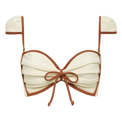 MONTCE WOMEN'S NEUTRALS OAT TERRACOTTA BINDED CABANA BOWS BIKINI TOP
