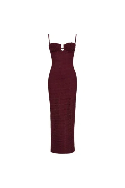 Montce Women's Red Maroon Crochet Petal Long Slip Dress