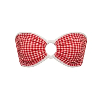 Montce Women's Red Micro Gingham Binded Tori Ties Bandeau Bikini Top