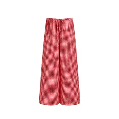 Montce Women's Red Micro Gingham Drawstring Wide-leg Pant