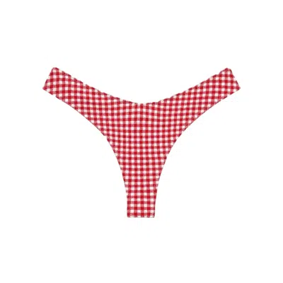 Montce Women's Red Micro Gingham Lulu Zig-zag Stitch Bikini Bottom