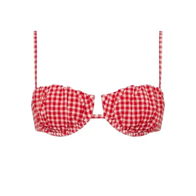 Montce Women's Red Micro Gingham Petal Bikini Top