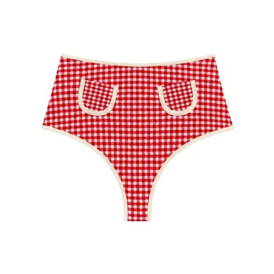 Montce Women's Red Micro Gingham Polly Bikini Bottom
