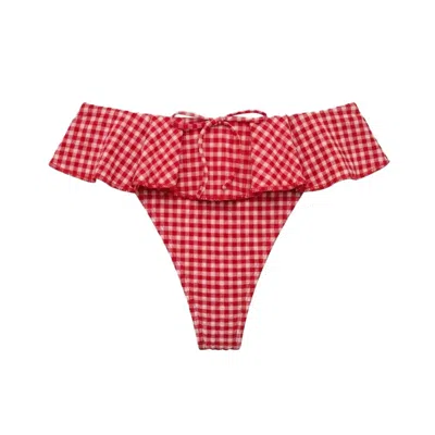 Montce Women's Red Micro Gingham Tamarindo Ruffle Bikini Bottom