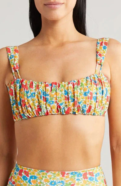 Montce X Liberty Victoria Ruched Bandeau Bikini Top In Poppy And Daisy