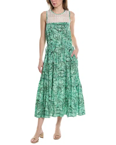 Monte And Lou Elation Lace Yoke Midi Dress In Green