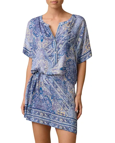 Monte And Lou Lauren Short Sleeve Shirt Dress Swim Cover-up In Blue