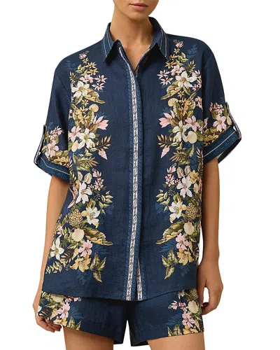 Monte And Lou Maya Linen Shirt In Blue