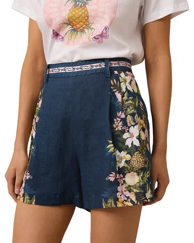 Monte And Lou Maya Linen Shorts In Blue