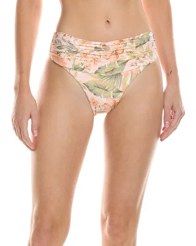 Monte And Lou Mid-rise Ruched Bikini Bottom In Pink