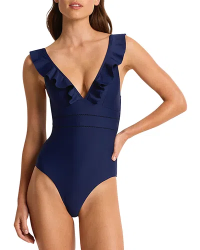 Monte And Lou Multi Fit Frill One Piece Swimsuit In Blue
