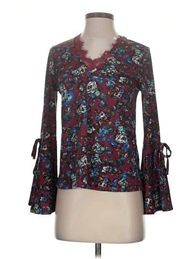 Pre-owned Monteau Long Sleeve Blouse In Burgundy