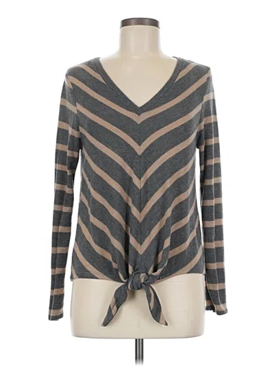 Pre-owned Monteau Long Sleeve Top Gray Plunge Neckline Tops