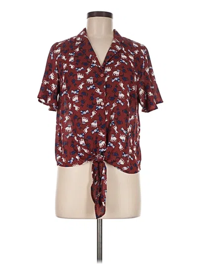Pre-owned Monteau Short Sleeve Blouse In Burgundy