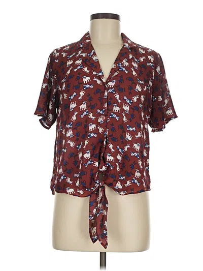 Pre-owned Monteau Short Sleeve Blouse In Burgundy