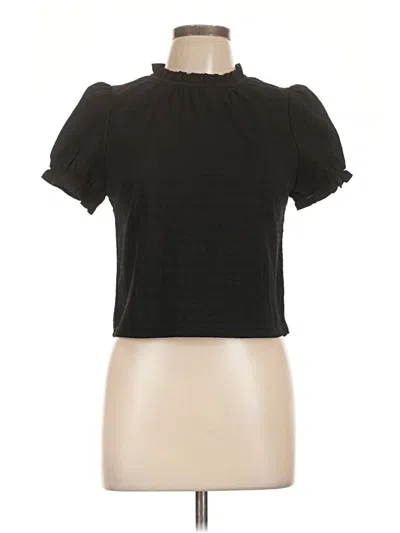 Pre-owned Monteau Short Sleeve Top Black Mock Neckline Tops