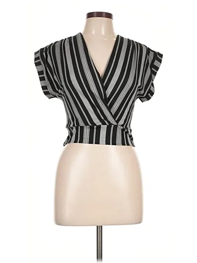 Pre-owned Monteau Short Sleeve Top Black Plunge Neckline Tops