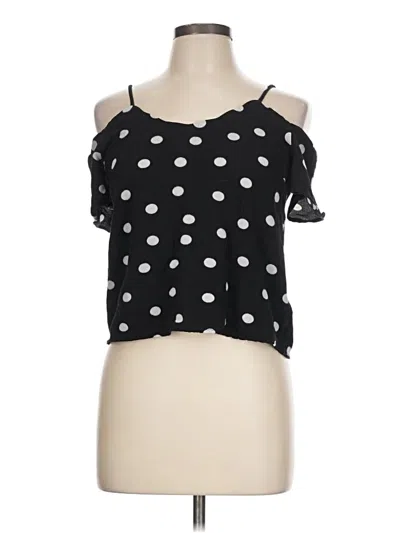 Pre-owned Monteau Short Sleeve Top Black Polka Dots Pattern Cold Shoulder Neckline Tops