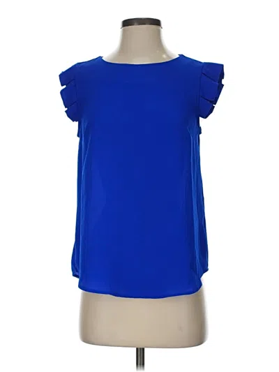 Pre-owned Monteau Short Sleeve Top Blue Ruffles Neckline Tops