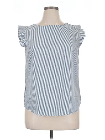 Pre-owned Monteau Short Sleeve Top Blue Ruffles Neckline Tops