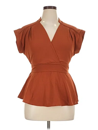 Pre-owned Monteau Short Sleeve Top Brown Plunge Neckline Tops