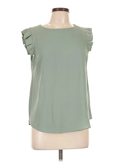 Pre-owned Monteau Short Sleeve Top Green Ruffles Neckline Tops