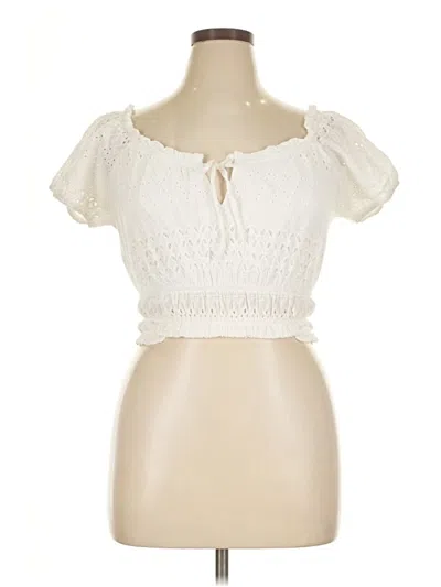 Pre-owned Monteau Short Sleeve Top Ivory Sweetheart Neckline Tops