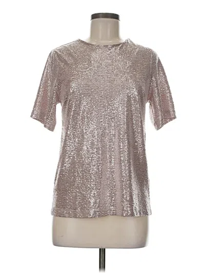 Pre-owned Monteau Short Sleeve Top Silver Metallic Pattern Mock Neckline Tops