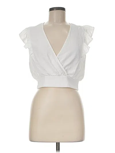 Pre-owned Monteau Short Sleeve Top White Plunge Neckline Tops