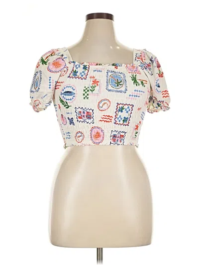 Pre-owned Monteau Short Sleeve Top White Square Neckline Tops