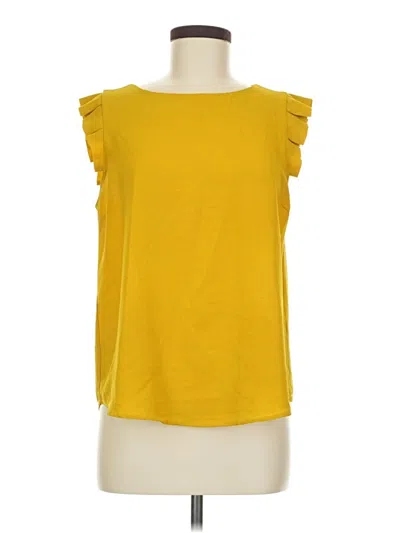 Pre-owned Monteau Short Sleeve Top Yellow Ruffles Neckline Tops