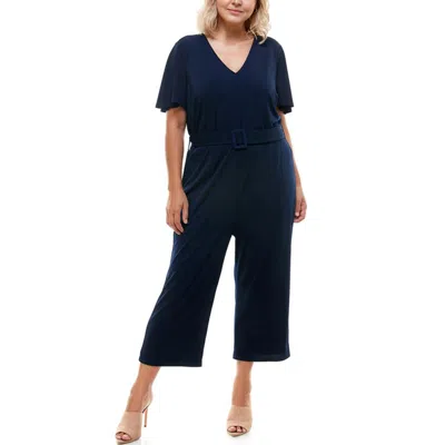Monteau Womens Belted Wide Leg Jumpsuit In Blue