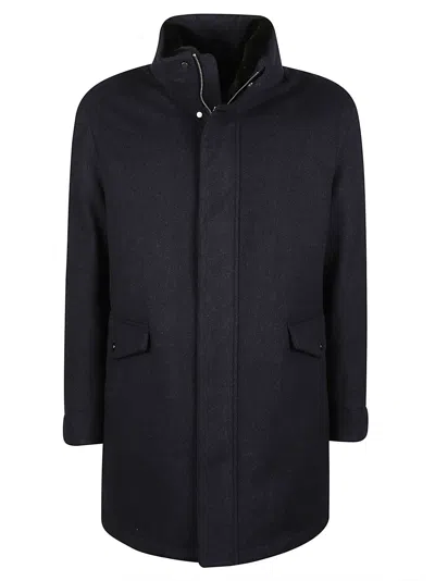 Montecore Black High Collar Virgin Wool Down Coat In Grey
