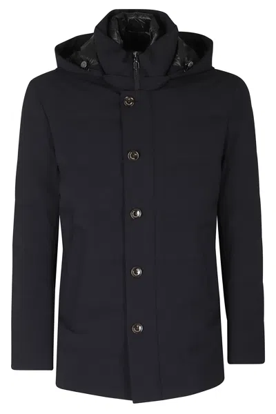 Montecore Blue Detachable Hood Quilted Down Jacket In Black