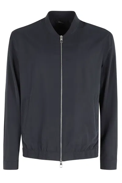 Montecore Blue Microfiber Ribbed-collar Polyester Bomber Jacket In Black