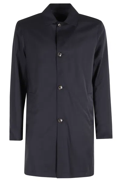 Montecore Blue Reversible Button-closure Wool Coat In Black