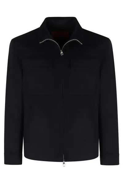 Montecore Blue Short Flap Pockets Boiled Wool Jacket In Black