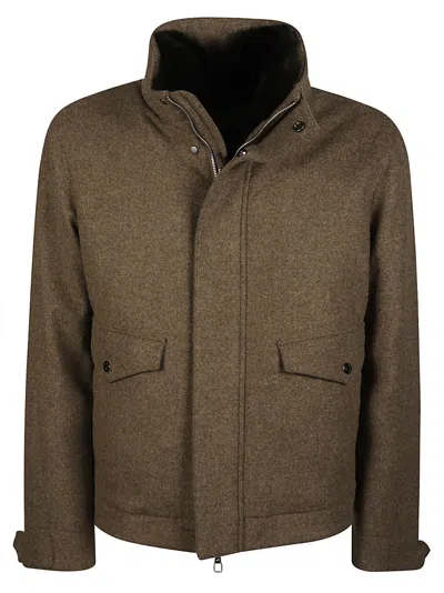 Montecore Boxy High Collar Virgin Wool Down Jacket In Brown