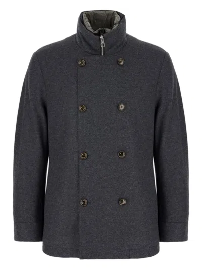 Montecore Button Zip Peacoat In Gray