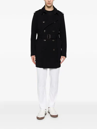 Montecore Buttoned Belted Coat In Blue