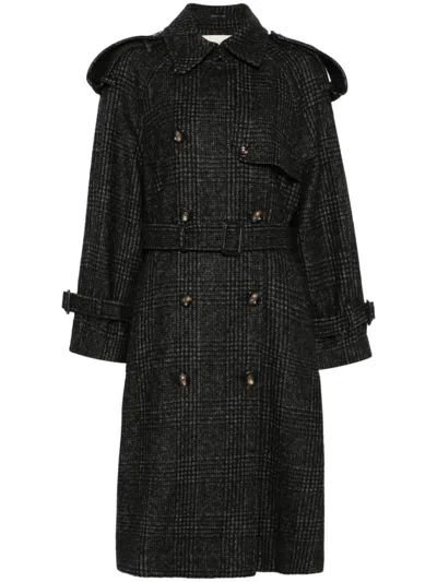 Montecore Check Trench Coat In Black