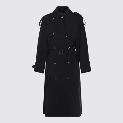 Montecore Dark Blue Wool Trench Coat In Black